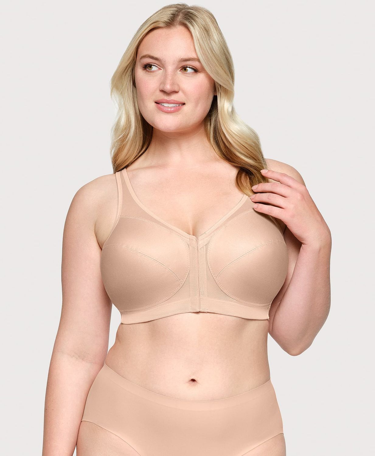 1265 Glamorise MagicLift Front-Closure Posture Back Wirefree Bra Nude