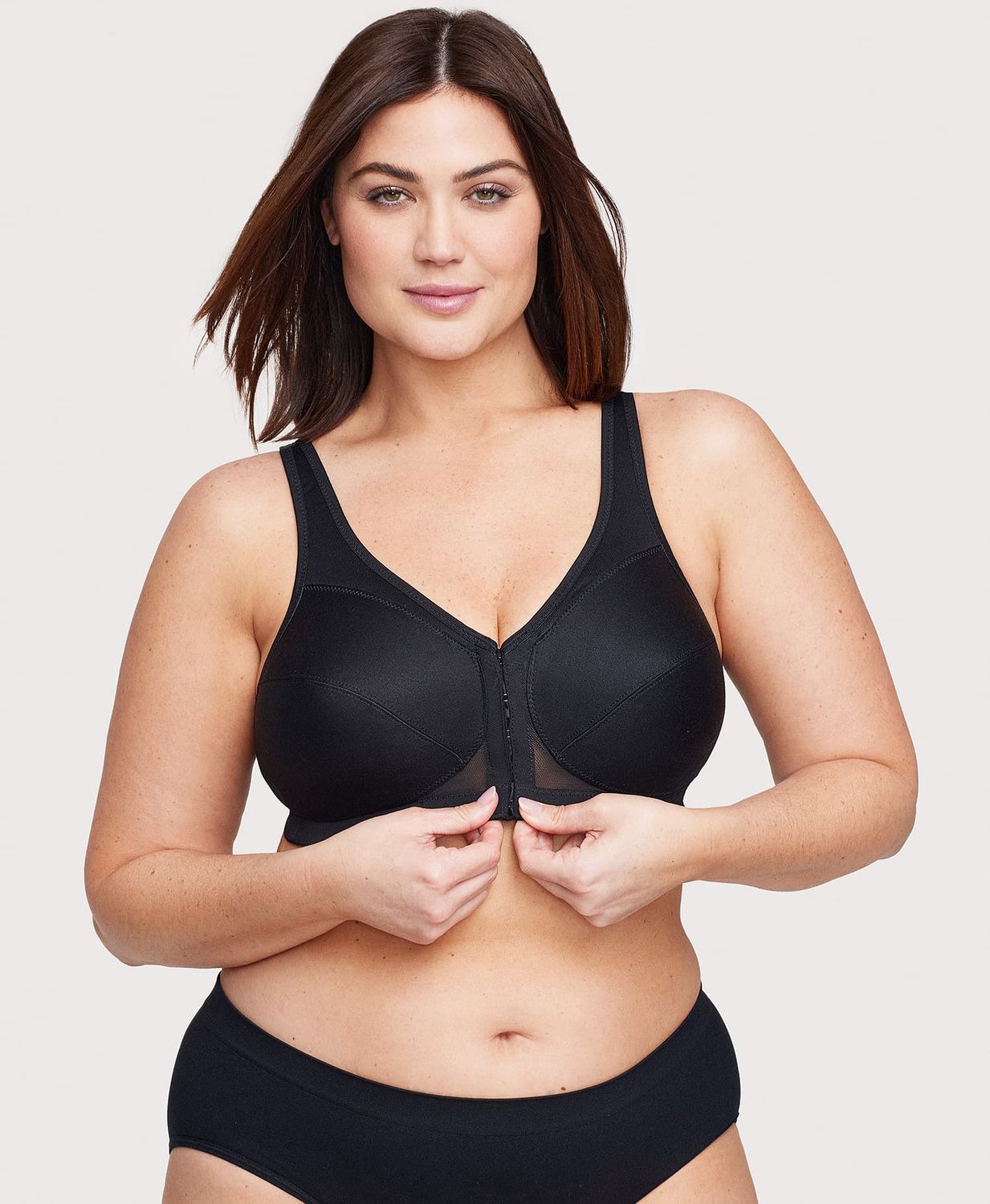 1265 Glamorise MagicLift Front-Closure Posture Back Wirefree Bra Black