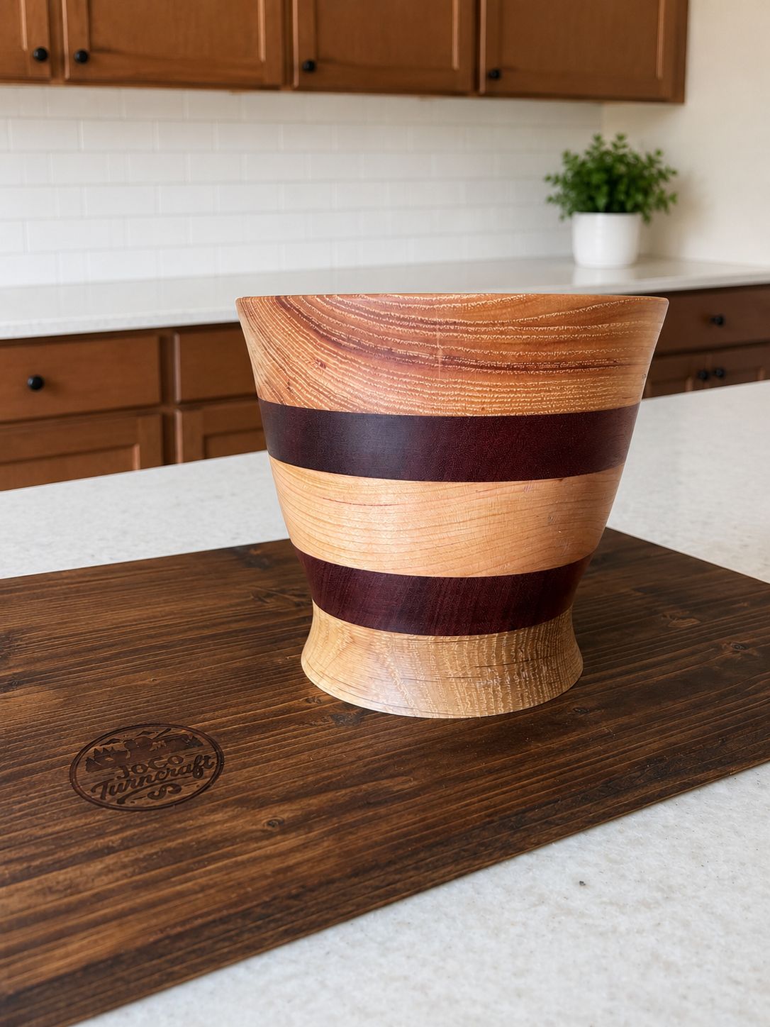 Hand-Turned Segmented Multi-Wood Pedestal Bowl