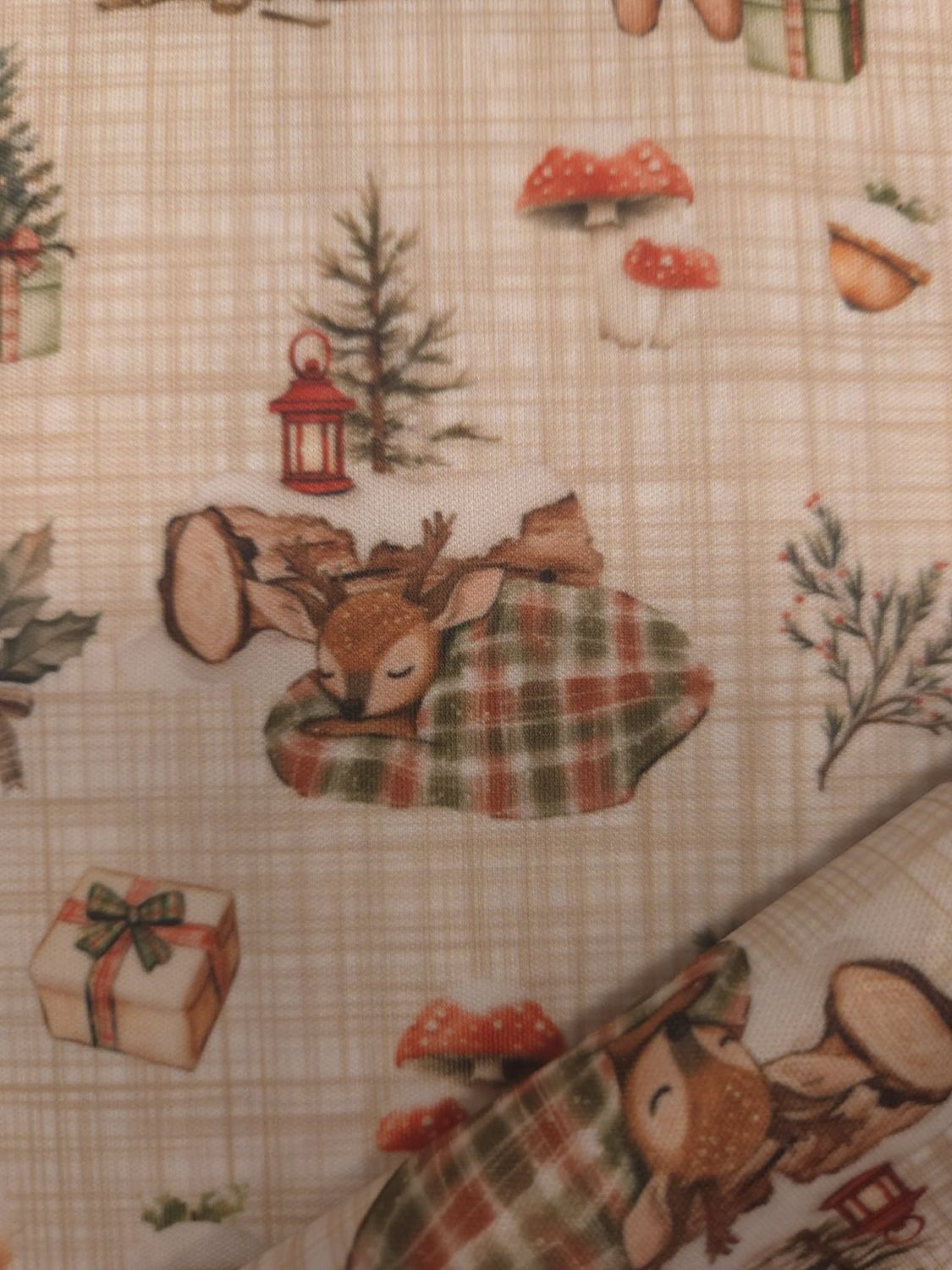 Pul, Couleur: Animaux au chalet pour Noël fond lin