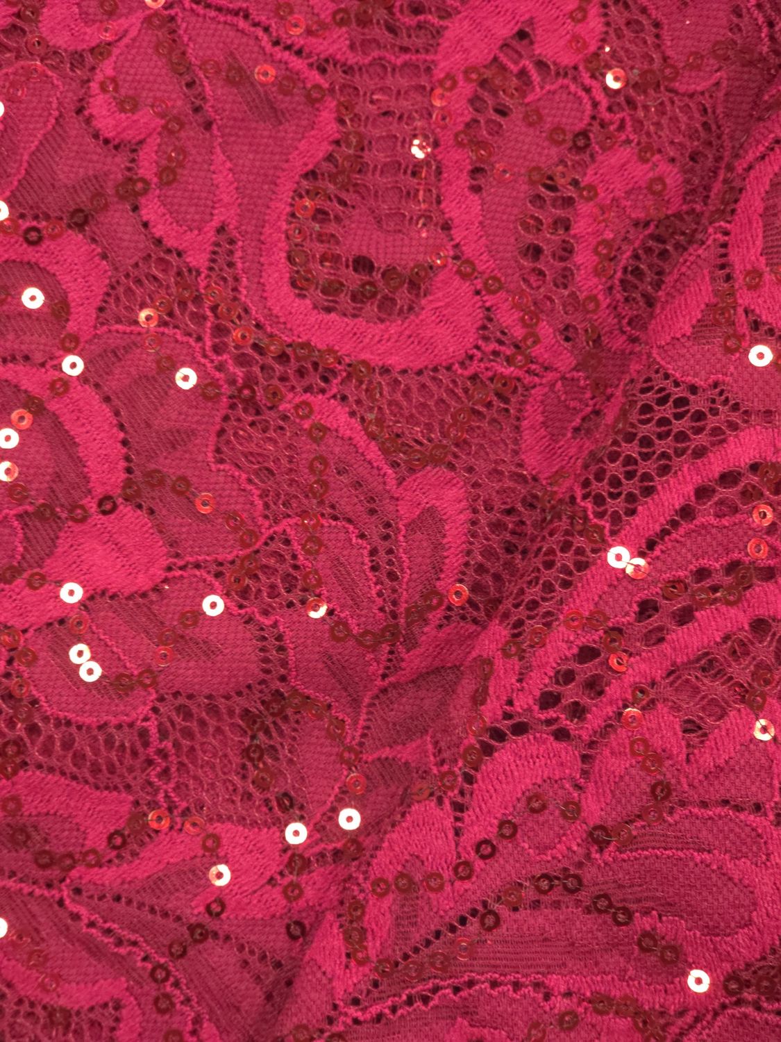 Dentelle extensible, Couleur: Rose vintage à séquins