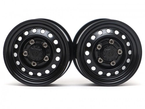 Boom Racing 1.55&quot; 16-Hole Classic Steelie Reversible Beadlock Wheels (Front) w/ XT504 Hubs Black BRW780955FBK