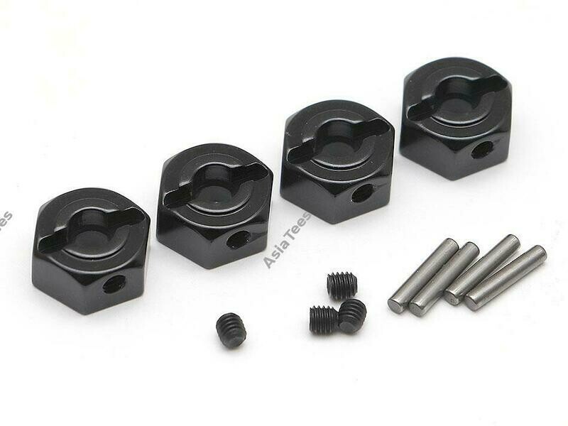 Boom Racing 12mm Standard Aluminum Wheel Hex Adaptors w/ Lock Screws Pins &amp; Screws (4) Black BR113008BK