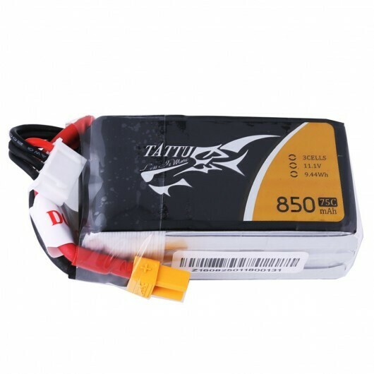 Tattu 11.1V 75C 3S 850mAh Lipo Battery Pack with XT60 Plug TAA8503S75XT6