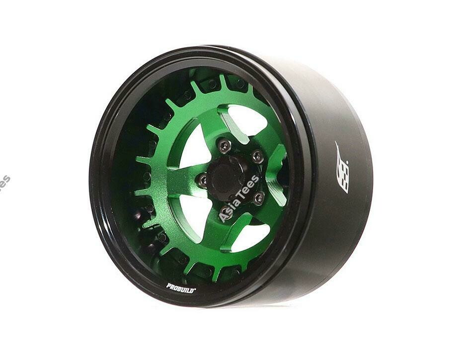 Boom Racing ProBuild™ 1.9&quot; SS5 Adjustable Offset Aluminum Beadlock Wheels (2) Black/Green BRPB016BKG