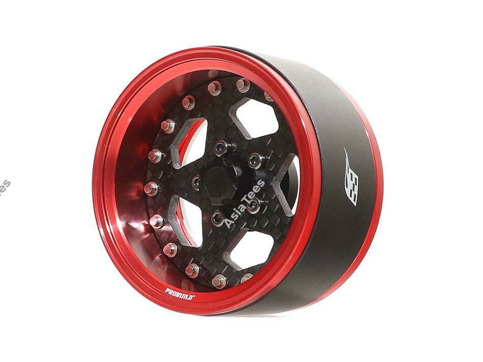 Boom Racing ProBuild™ 1.9" CFS5 Adjustable Offset Aluminum Beadlock Wheels (2) Red/Carbon Fiber BRPB015RCF