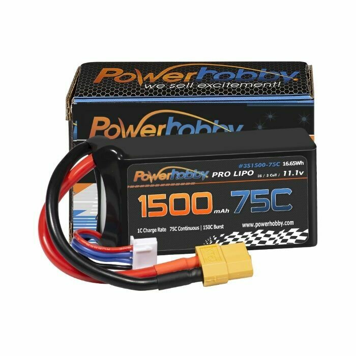 Powerhobby 3S 11.1V 1500mah 75C Lipo Battery w XT60 Plug PHB3S150075XT60