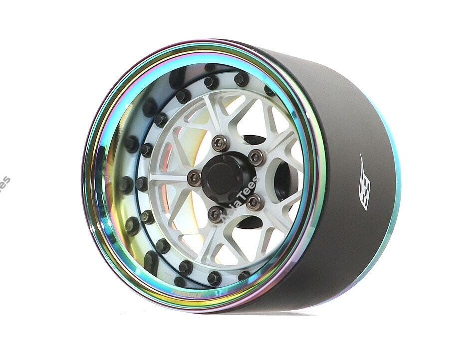 Boom Racing ProBuild™ 1.9&quot; Extra Wide LGB Adjustable Offset Aluminum Beadlock Wheels (2) Neo Chrome/Flat Silver BRPB024NEORS-EW