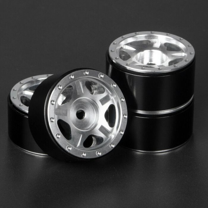 Powerhobby 1.0&quot; Aluminum Beadlock Rim Wheels 4pc Silver PHSCX2409-Silver