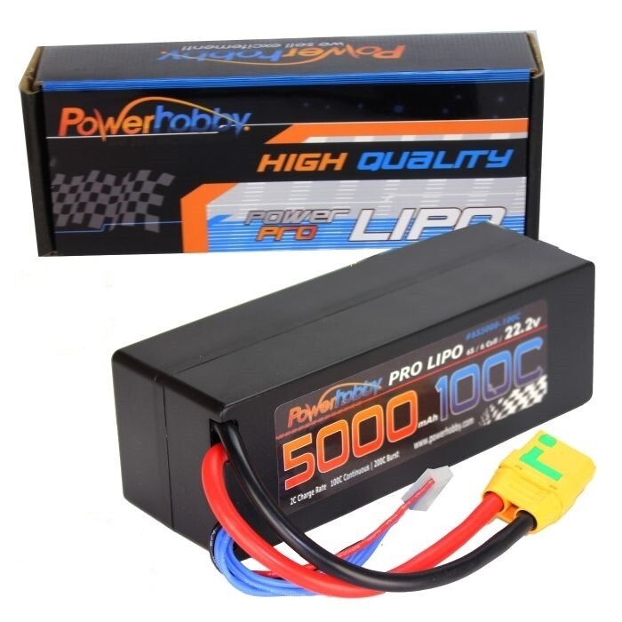 PowerHobby 6S 22.2V 5000MAH 100C Hard Case Lipo Battery, w/ XT90 Plug PHB6S5000100CXT90HC