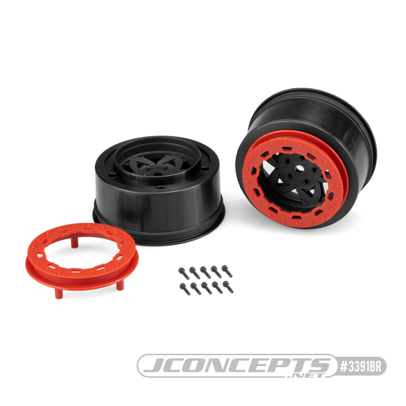 JConcepts Tremor, Slash Rear, Slash 4x4 F&amp;R Wheel - Black Wheel / Red Beadlock - 2pc. JCO3391BR