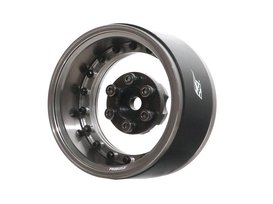 Boom Racing ProBuild™ 1.9&quot; CAL 6-LUG Adjustable Offset Beadlock Wheels (2) Gun Metal /Clear BRPB025GMA