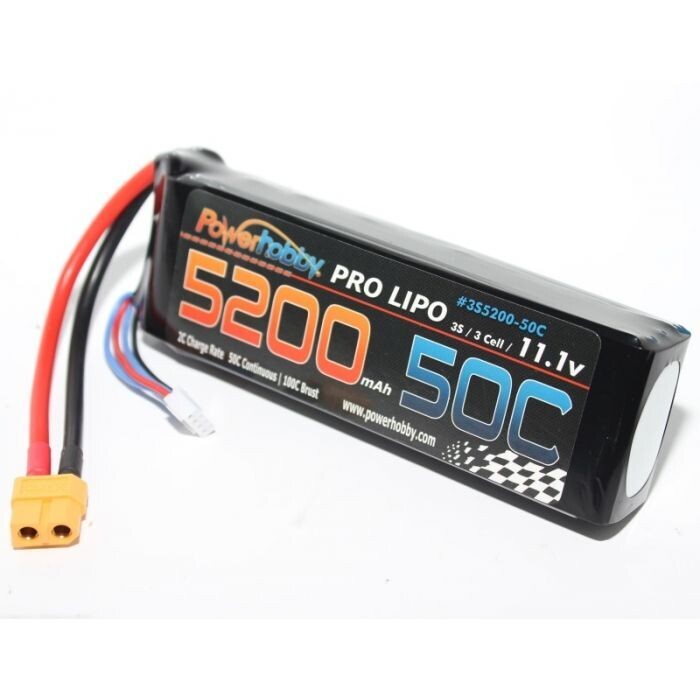 PowerHobby 3S 11.1V 5200mAh 50C Lipo Battery Pack w XT60 Connector PHB3S520050CXT60