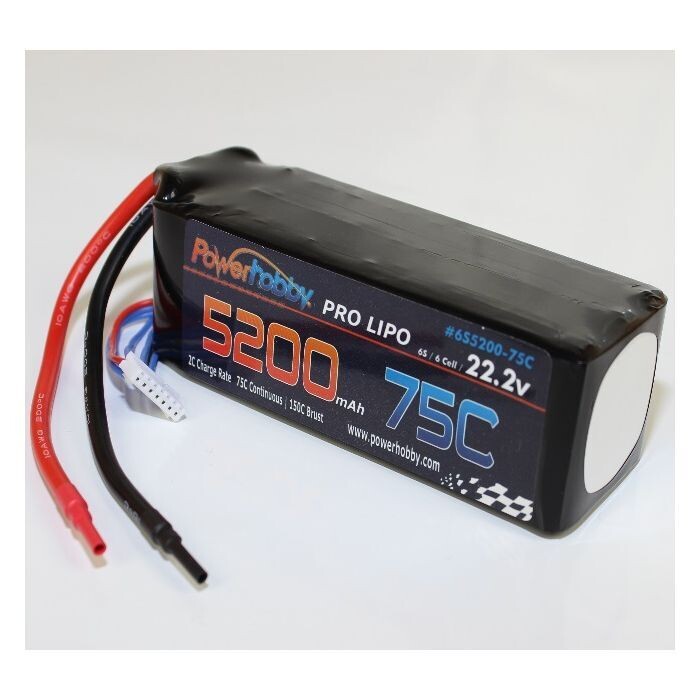 Powerhobby 6S 22.2V 5200mAh 75C Lipo Battery 6-Cell (No Connector) PH6S520075C