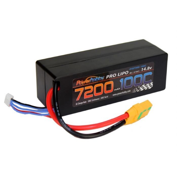 Powerhobby 4s 14.8v 7200mah 100c Lipo Battery w XT90 Plug Hard Case 4-Cell PH4S7200100CXT90