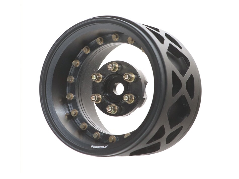 Boom Racing ProBuild™ 1.9&quot; Lightweight Extra Wide CAL-6 Adjustable Offset Beadlock Wheels (2) Matte Black/Clear BRPB044MBKA-EX