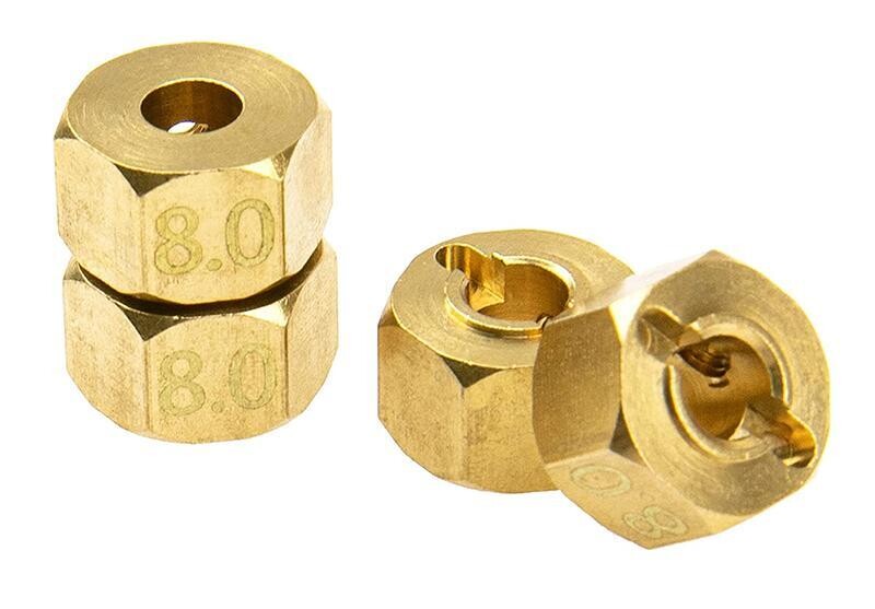 Integy 12mm Hex Wheel (4) Hub Brass 8mm Thick for Axial SCX-10, Wraith &amp; CC01 Crawler C31048