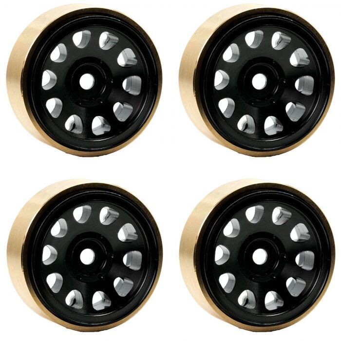 Powerhobby Z5 1.0&quot; Aluminum Brass Ring Beadlock Crawler Wheels Black PHSCX24113-Black