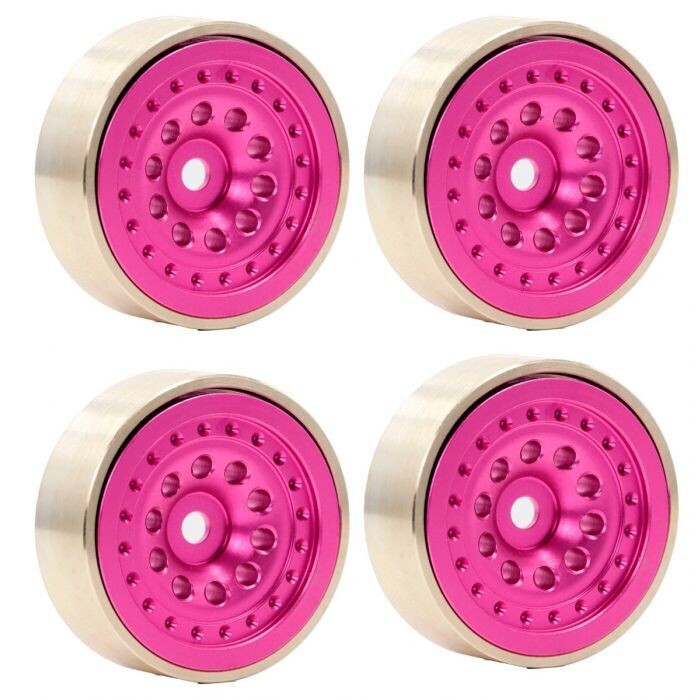 Powerhobby Z4 1.0" Aluminum Brass Ring Beadlock Crawler Wheels Pink 1/24 PHSCX24112-Pink