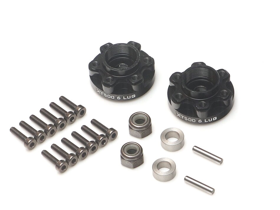 Boom Racing ProBuild™ XT500 6-Lug Aluminum 12mm Wheel Pin Hub Adapters 0MM Offset (2) Black BRXT500-6LUG