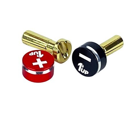 1UP Racing LowPro Bullet Plugs &amp; Grips, 4mm, Black / Red 1UP190431