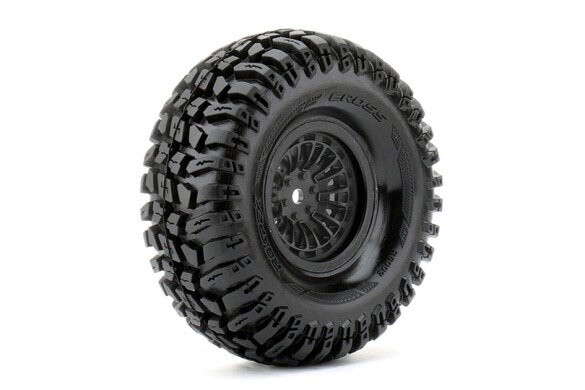 Roapex Cross 1/10 Crawler Tires Mounted on Black 1.9&quot; Wheels, 12mm Hex (1 pair) ROPR6002-B