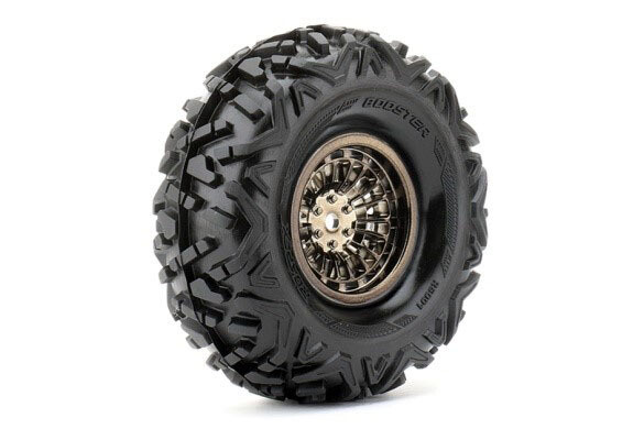 Roapex Booster 1/10 Crawler Tires Mounted on Chrome Black 1.9&quot; Wheels, 12mm Hex (1 pair) ROPR6001-CB