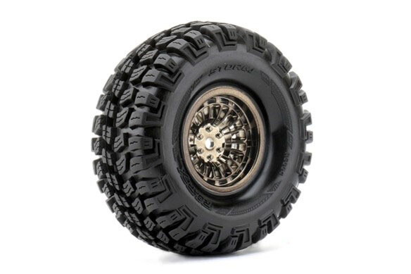Roapex Storm 1/10 Crawler Tires Mounted on Chrome Black 1.9&quot; Wheels, 12mm Hex (1 pair) ROPR6004-CB