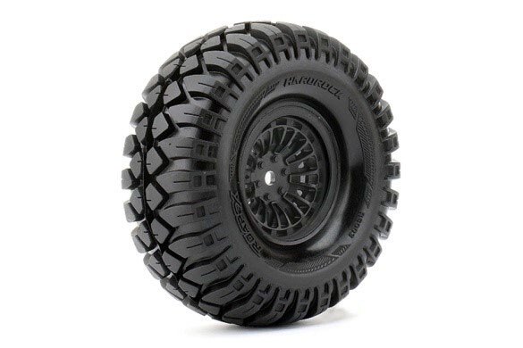 Roapex Hardrock 1/10 Crawler Tires Mounted on Black 1.9&quot; Wheels, 12mm Hex (1 pair) ROPR6003-B