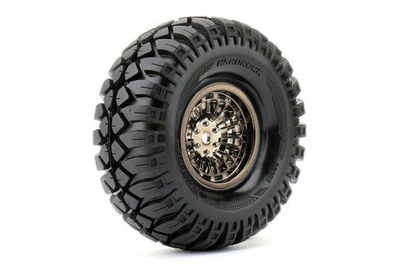 Roapex Hardrock 1/10 Crawler Tires Mounted on Chrome Black 1.9&quot; Wheels, 12mm Hex (1 pair) ROPR6003-CB
