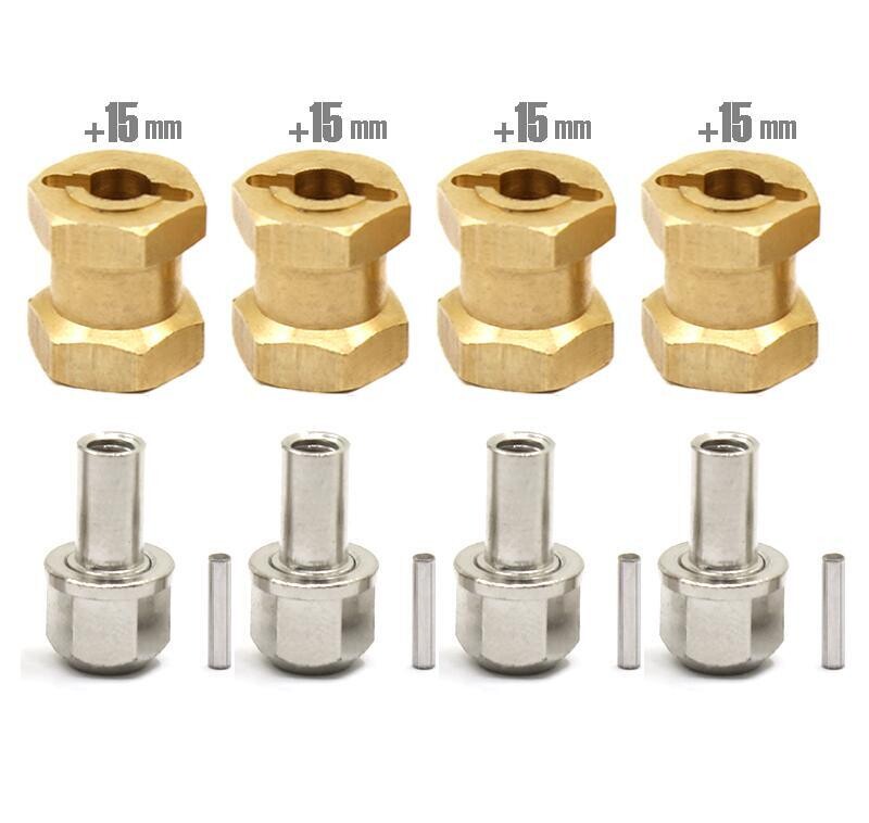 Integy 12mm Hex Wheel (4) Hub Brass 15mm Thick for Axial SCX-10, D90 &amp; D110 Crawler C31052