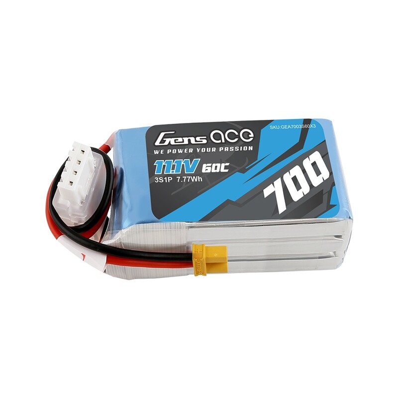 Gens ace 700mAh 11.1V 60C 3S1P Lipo Battery Pack with XT60 Plug GA-B-60C-700-3S1P-XT60