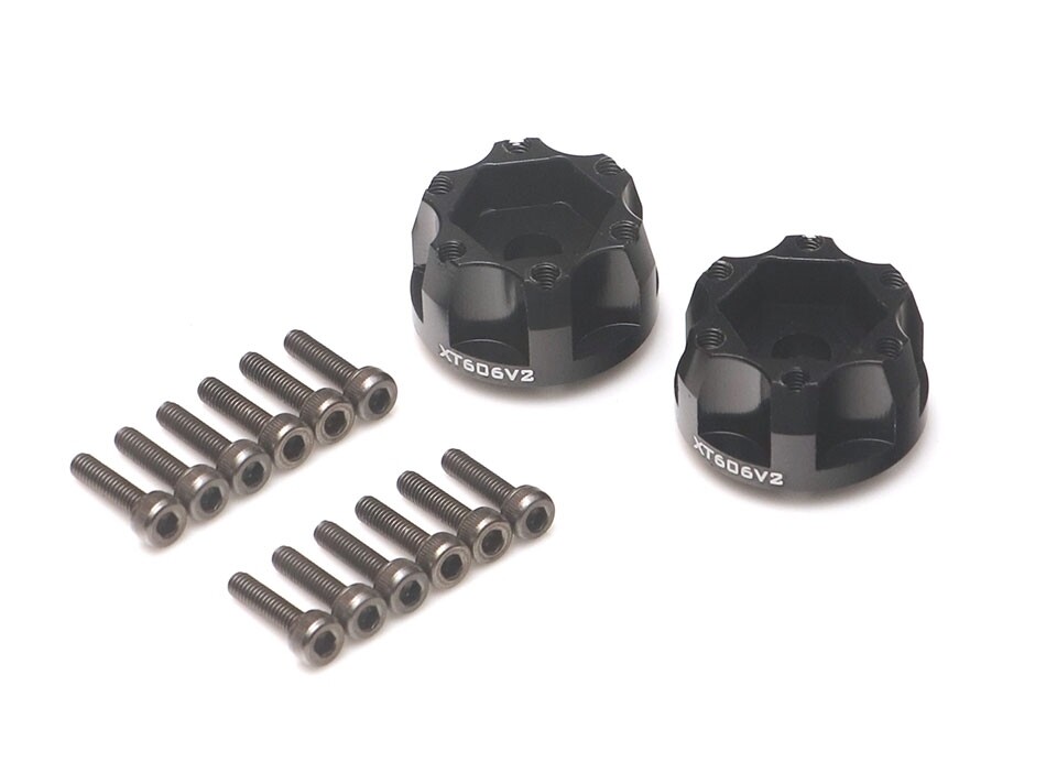 Boom Racing ProBuild™ XT606 V2 6-Lug Aluminum 12mm Wheel Hub Adapters 6MM Offset Version 2 (2) Black BRXT606V2