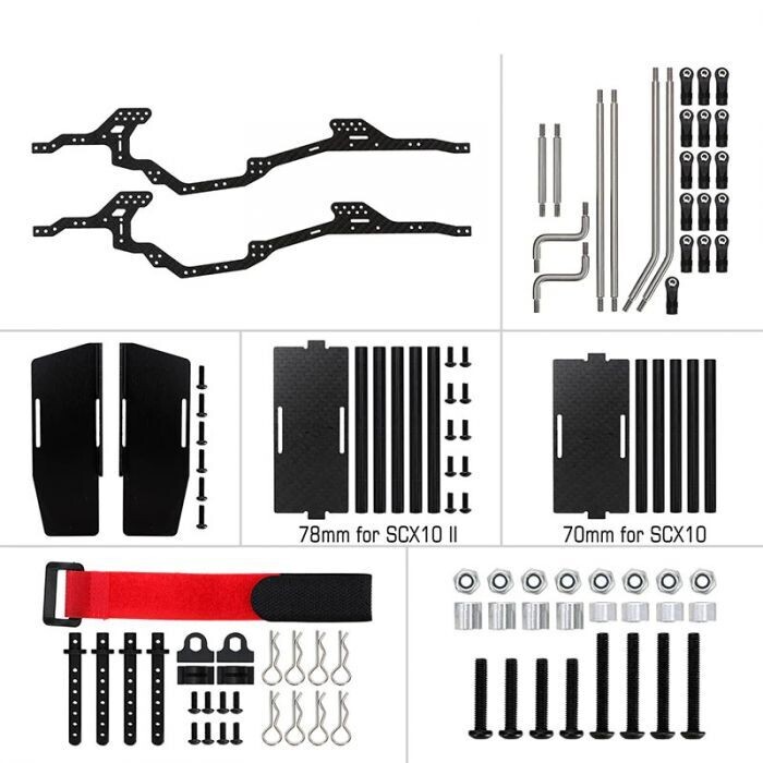 Powerhobby LCG Carbon Fiber Chassis Kit Frame for 1/10 Axial SCX10 &amp; SCX10 II PHBSCX1017