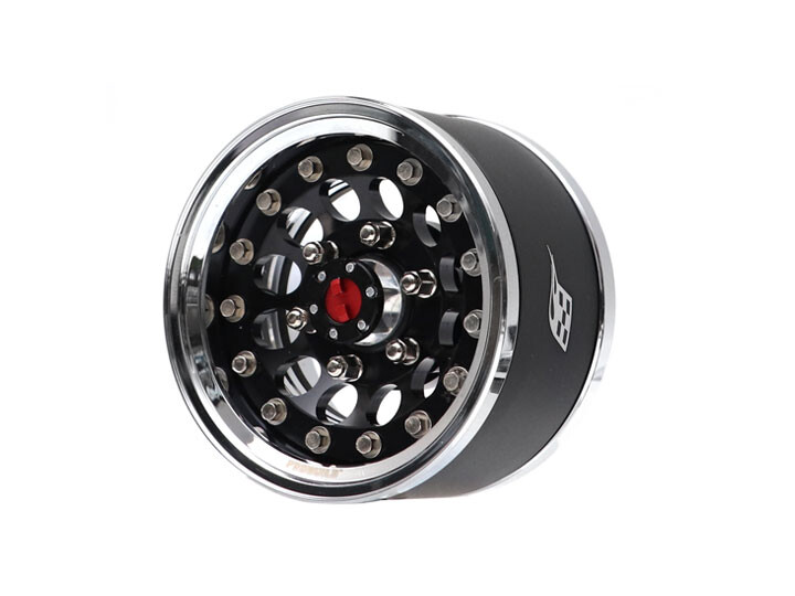 Boom Racing ProBuild™ 1.55&quot; R12 6-Lug Adjustable Offset Aluminum Beadlock Wheels w/ Locking Hub Center Cap (2) Chrome/Black BRPB15510CRBK-F