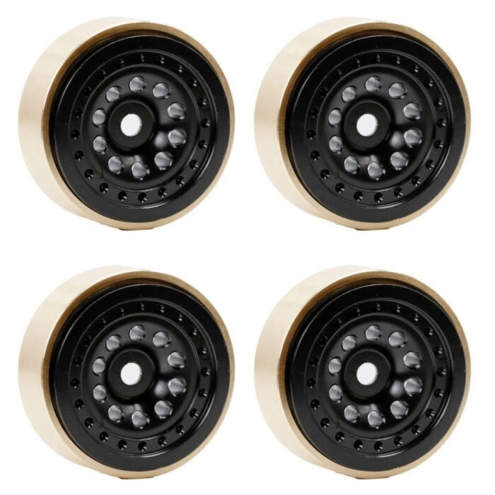 Powerhobby Z4 1.0&quot; Aluminum Brass Ring Beadlock Crawler Wheels Black 1/24 PHSCX24112-Black