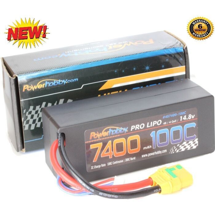 PowerHobby 4S 14.8V 7400mAh 100C-200C Lipo Battery XT90 Plug 4-Cell Hard Case PHB4S74001100XT90