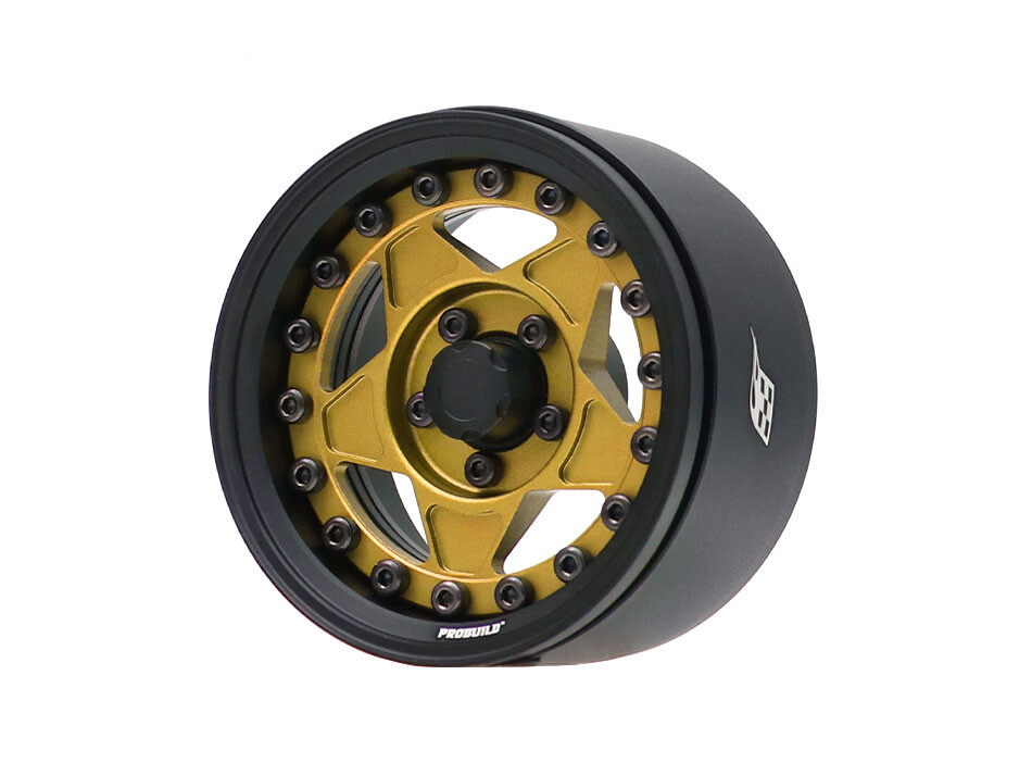 Boom Racing ProBuild™ 1.9&quot; RTS Adjustable Offset Aluminum Beadlock Wheels (2) Matte Black/Matte Gold BRPB072MBKGD