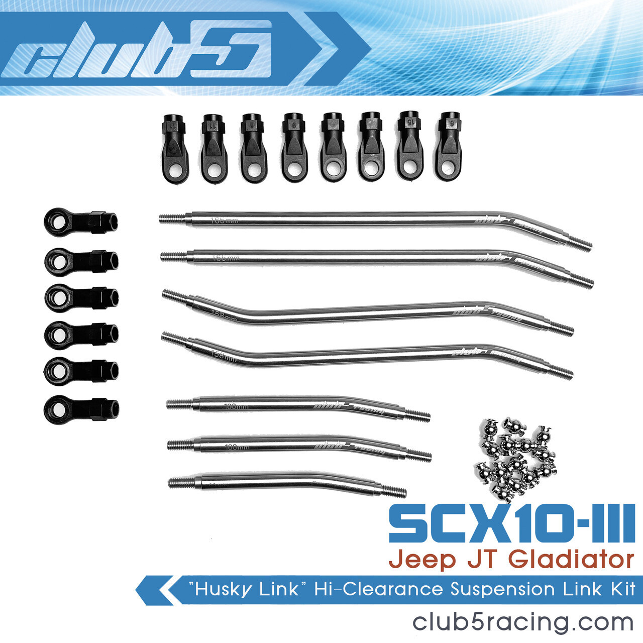 Club 5 &quot;Husky Link&quot; HD M4 Hi-Clearance Suspension Links for SCX10 III JT Gladiator C-AXA-170