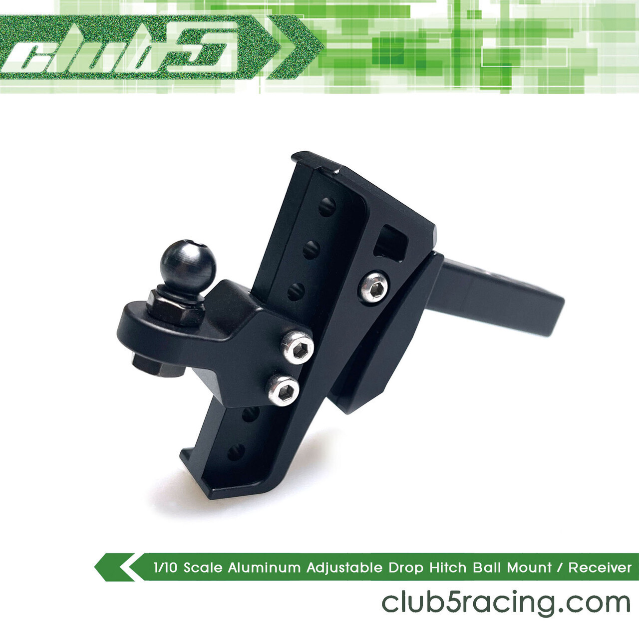 Club 5 Aluminum Adjustable Drop Hitch Ball Mount / Receiver for 1/10 Scale RC Crawlers C-RC-0022