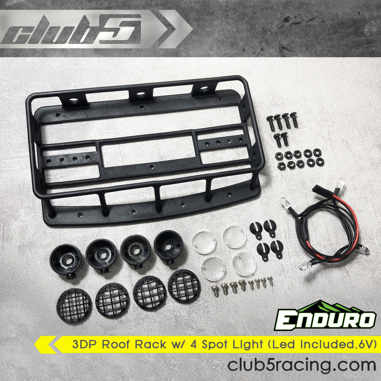 Club 5 3DP Roof Rack w/ 4 Spot Light for Element Enduro Sendero ( Led included, 6V ) C-ELM-057-2
