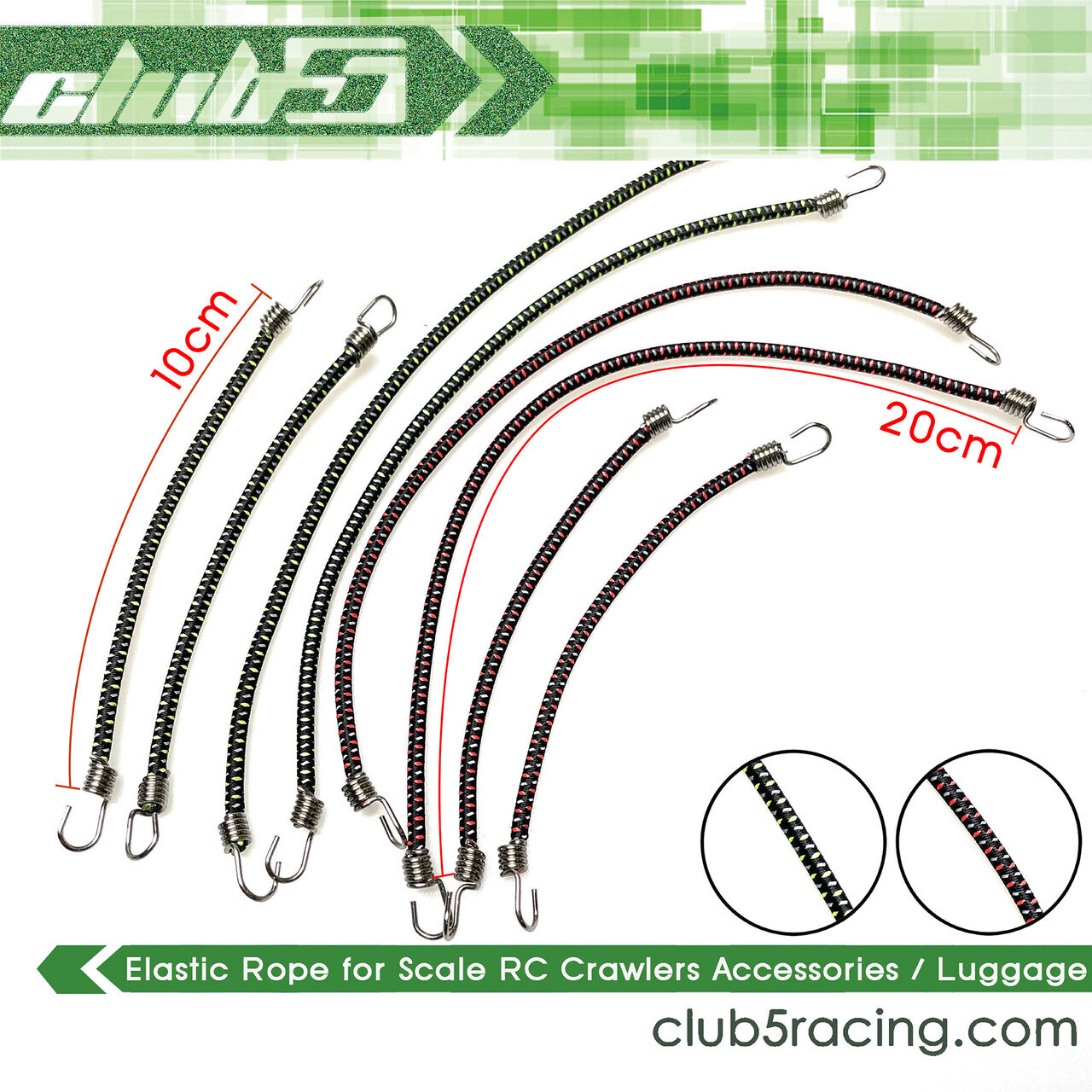 Club 5 Scale Bungee Cords Set ( 8 pcs ) for RC Rock Crawlers( B, Red / Green) C-RC-0031