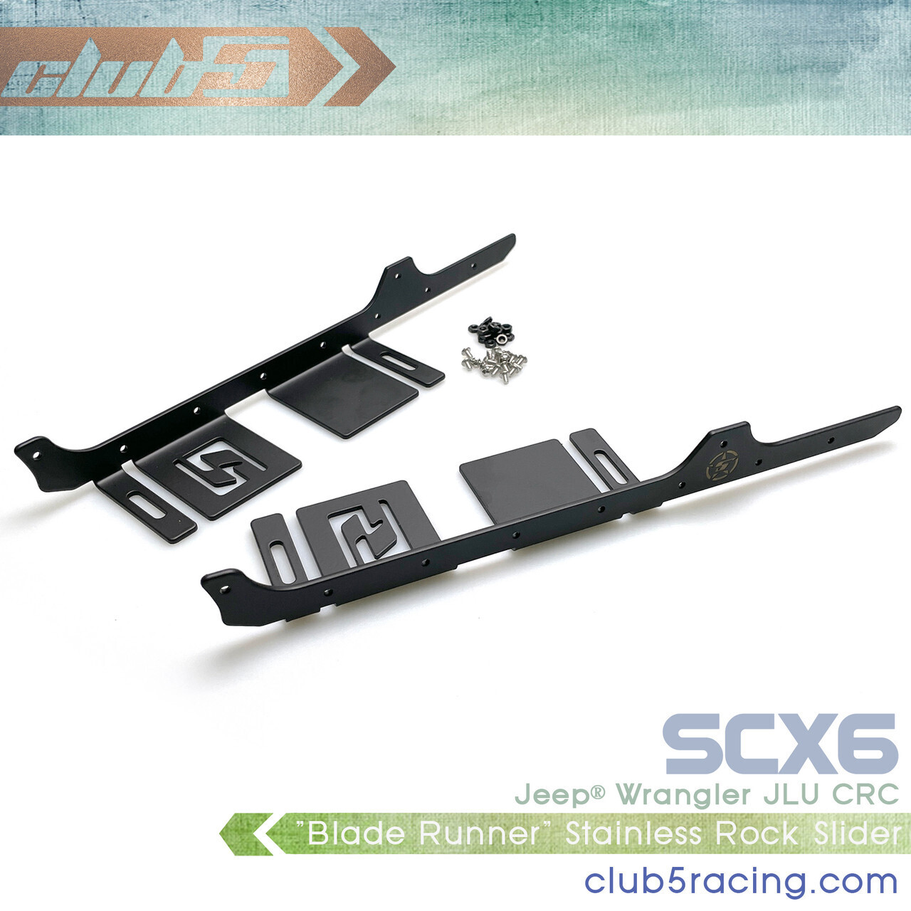 Club 5 &quot;Blade Runner&quot; Stainless Rock Slider for SCX6 Jeep JLU Wrangler C-AXA-181