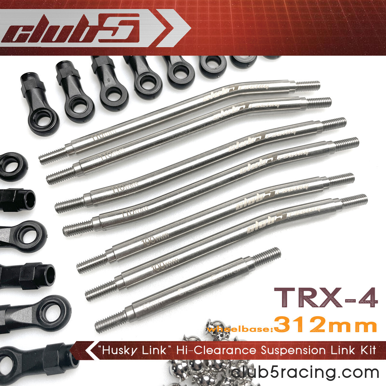 Club 5 &quot;Husky Link&quot; Hi-Clearance Suspension Link Kit for TRX-4 312mm Wheelbase C-TRX4-083