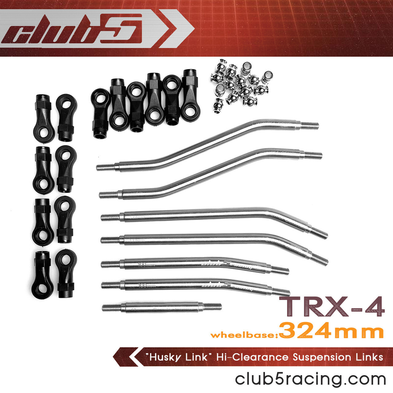 Club 5 &quot;Husky Link&quot; Hi-Clearance Suspension Link Kit for TRX-4 324mm Wheelbase C-TRX4-069