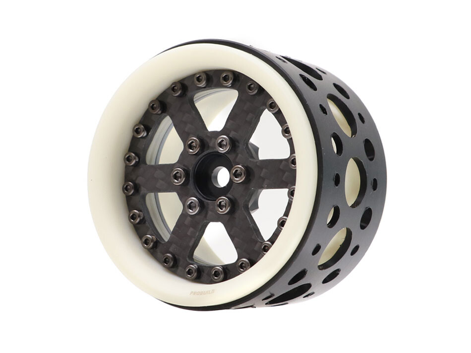 Boom Racing ProBuild™ 2.2&quot; Ultra Lightweight Extra Wide Performance CF6 Adjustable Offset Beadlock Wheels (2) White/Carbon Fiber BRPB2211WCF-EW