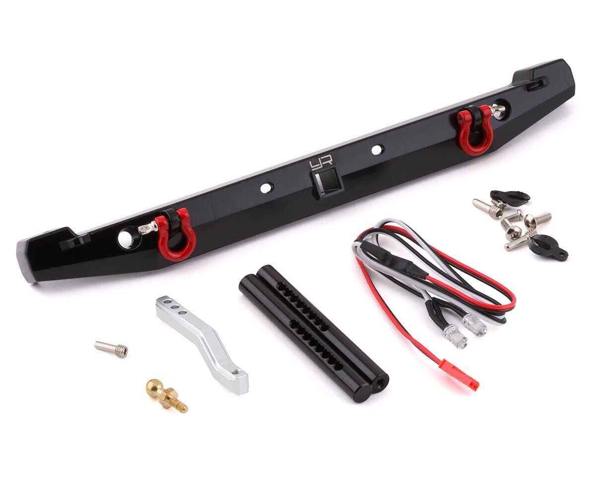 Yeah Racing TRX-4/SCX10 II Aluminum Rear Bumper w/LEDs &amp; Tow Hook (Black) YEA-TRX4-058BK