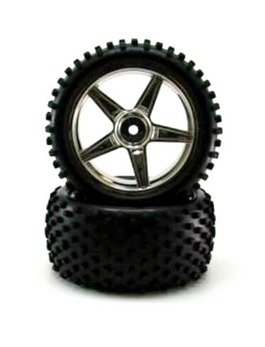 Redcat Pre-Mounted 1/10th Buggy Rear Tires and Wheels (Chrome) (1pr) 06026C