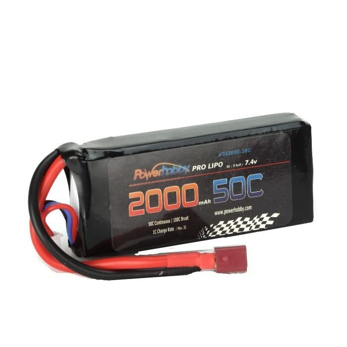 Powerhobby 2s 7.4v 2000mah 50c Lipo Battery w Deans Plugs PHB2S200050CDNS