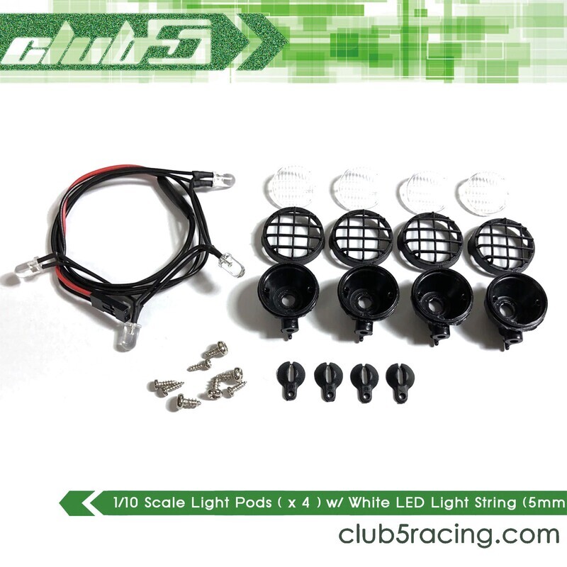 Club 5 1/10 Scale Light Pods ( x 4 ) w/ White LED Light String ( 5 mm ) C-S04-001
